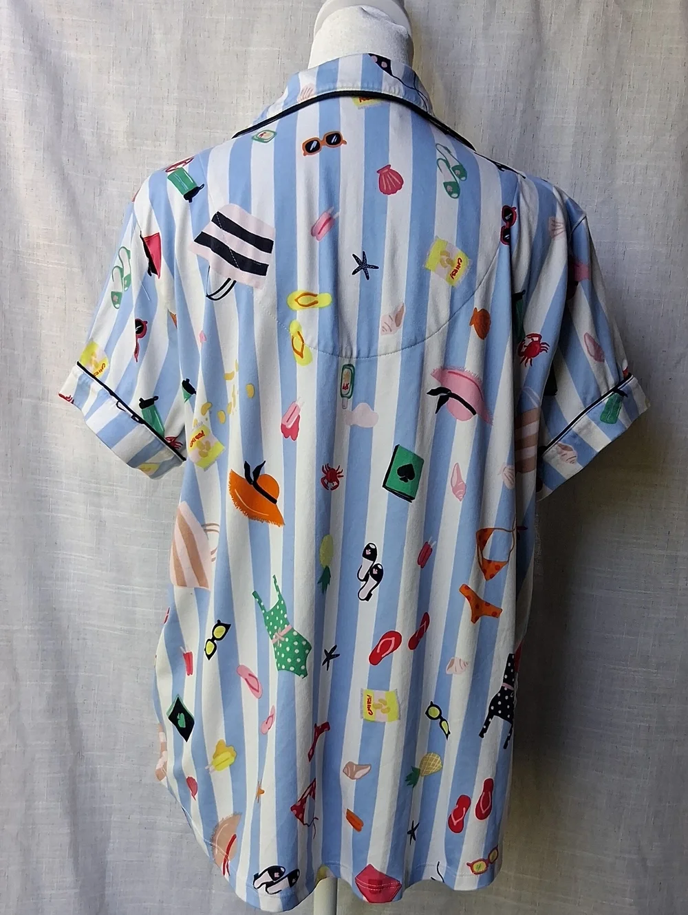 kate spade Light Blue Striped Short Sleeve Button Shirt with Multicolor Print M